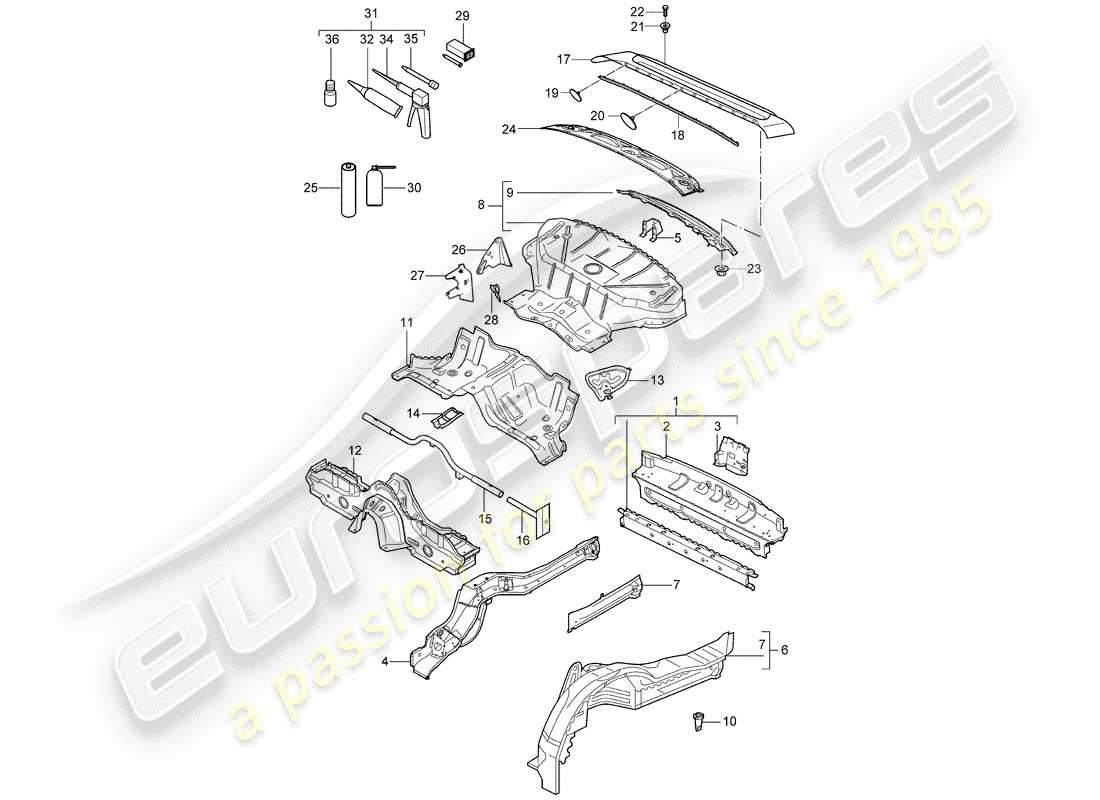 porsche 2008 (997-1 turbo / gt2) schéma des pièces arrière