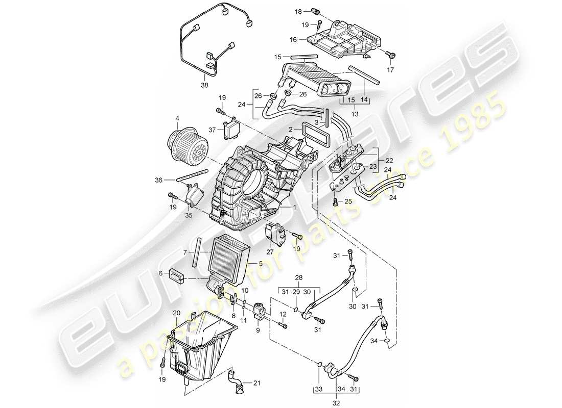 porsche 2005 (cayenne e1 9pa) chauffage schéma des pièces