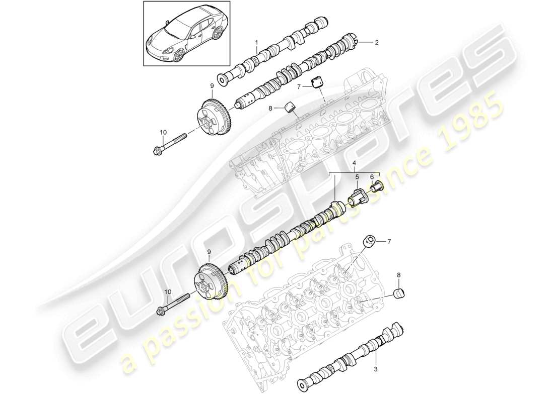 porsche 2010 (cayenne e1 9pa) arbre à cames schéma des pièces