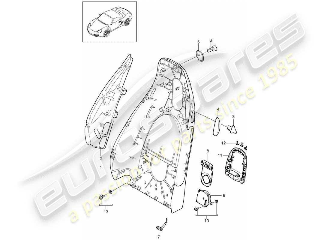 porsche 2011 (987 boxster) coque de dossier schéma des pièces