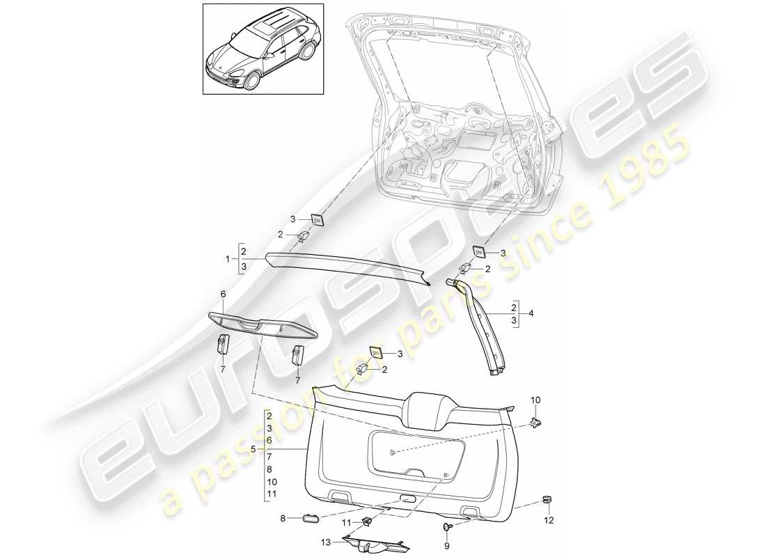 porsche 2012 (cayenne e2 92a) garnitures schéma des pièces