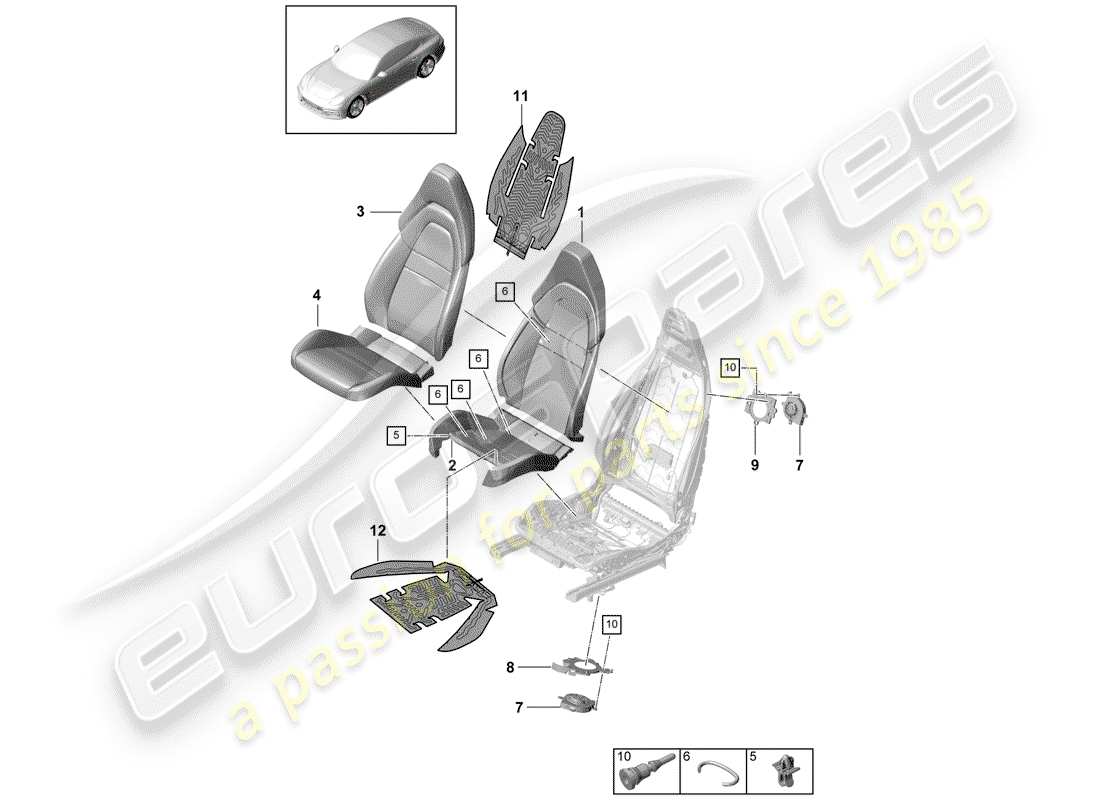 porsche 2017 (panamera 971-1) pièce en mousse diagramme des pièces