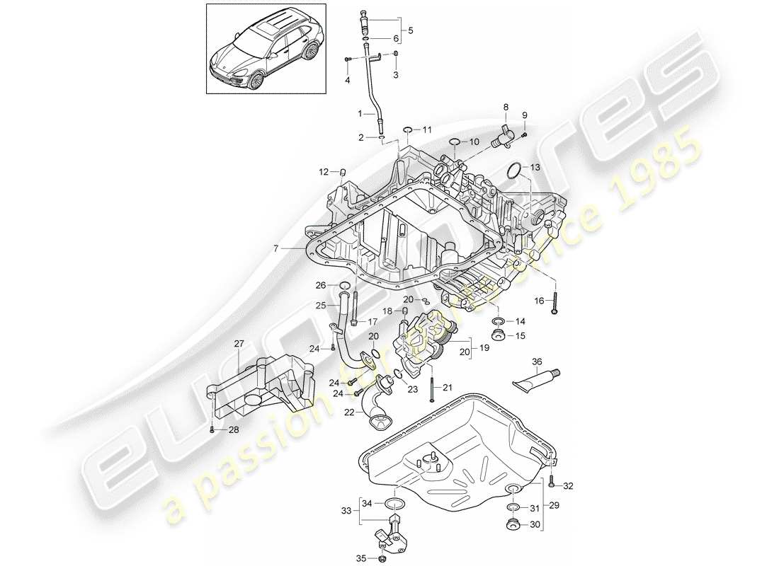 porsche 2014 (cayenne e2 92a) boîtier conducteur d'huile schéma des pièces