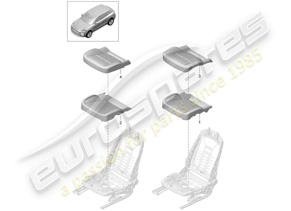 porsche 2020 (macan) pièce en mousse diagramme des pièces