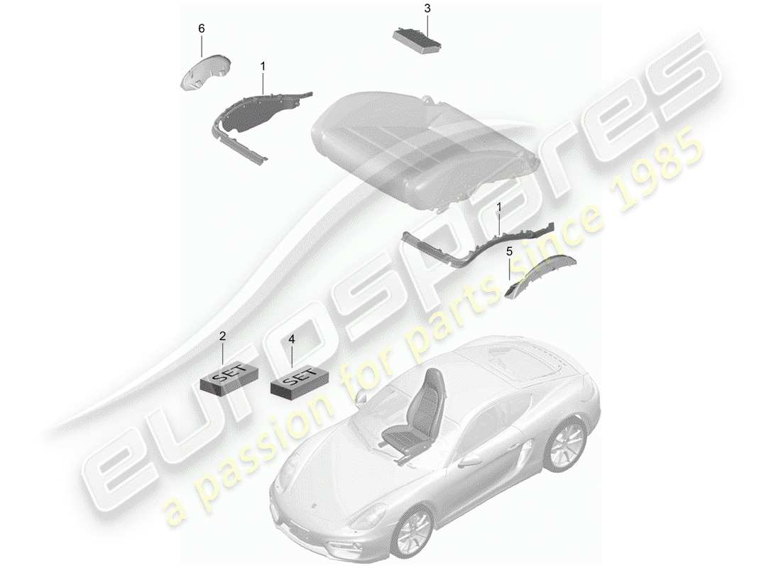 porsche 2016 (981 cayman) rembourrage pour siège schéma des pièces