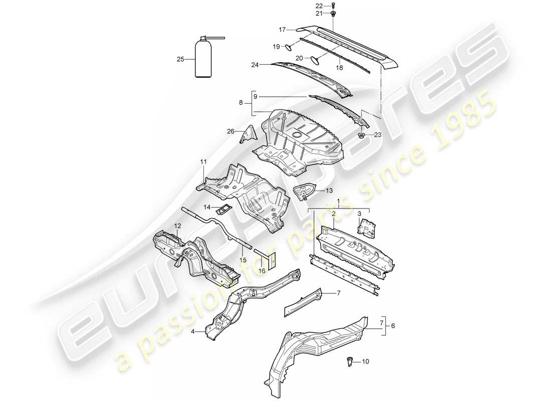 porsche 2008 (997-1 gt3) schéma des pièces arrière