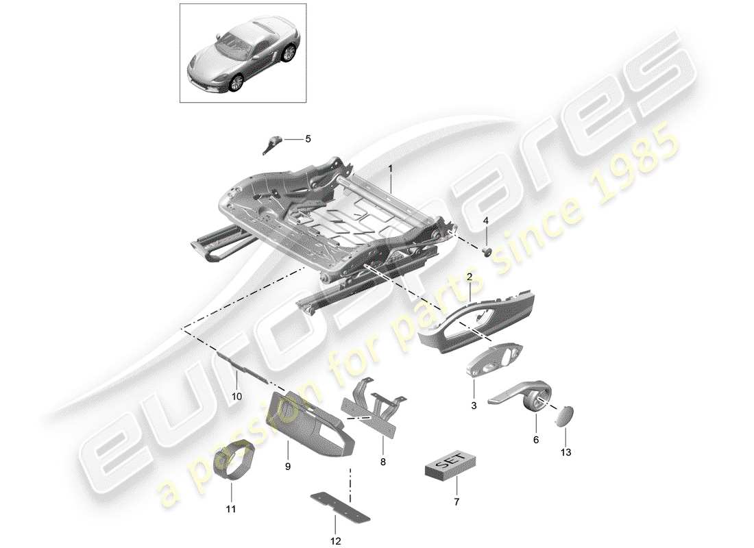 porsche 2019 (718 boxster) cadre de siège schéma des pièces