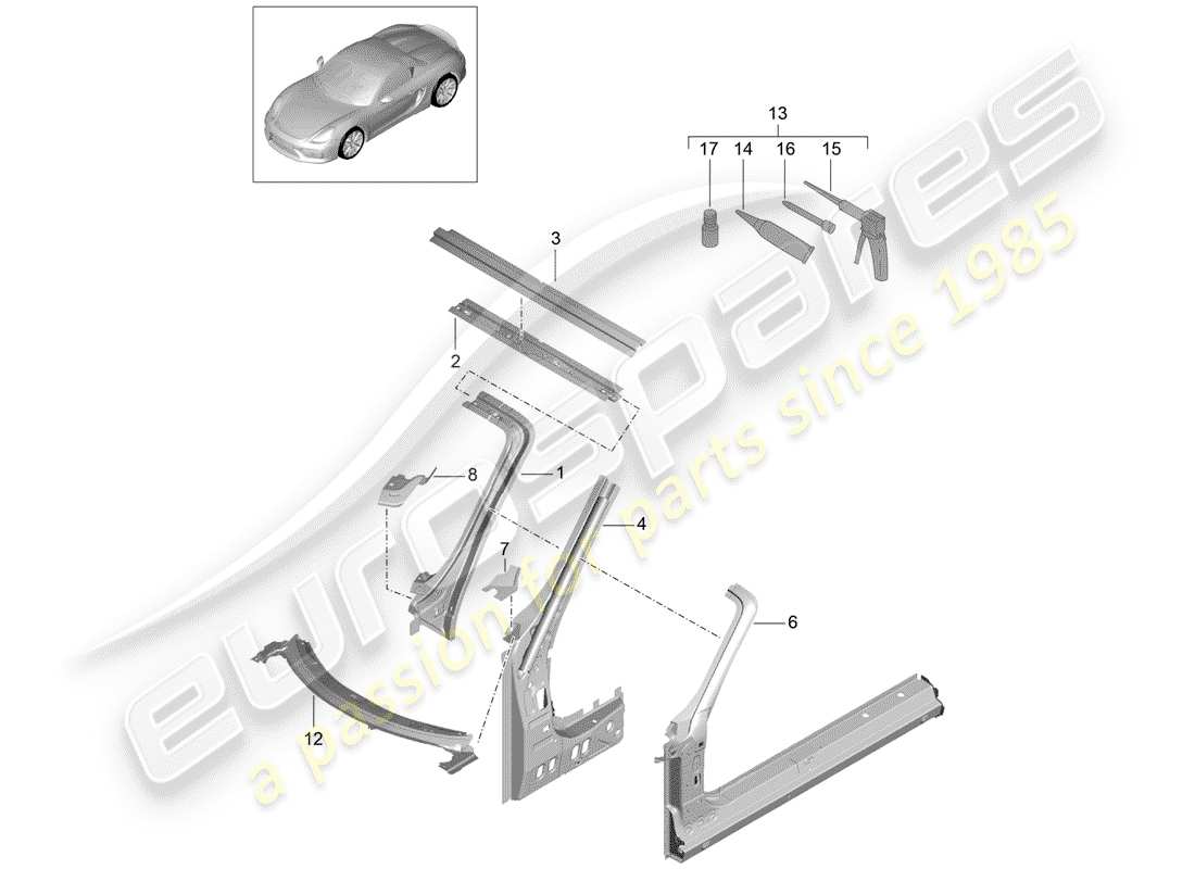 porsche 2016 (981 boxster spyder) capot schéma des pièces