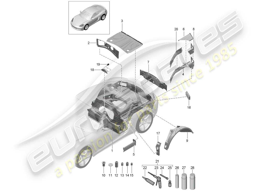 porsche 2017 (718 cayman) extrémité arrière schéma des pièces
