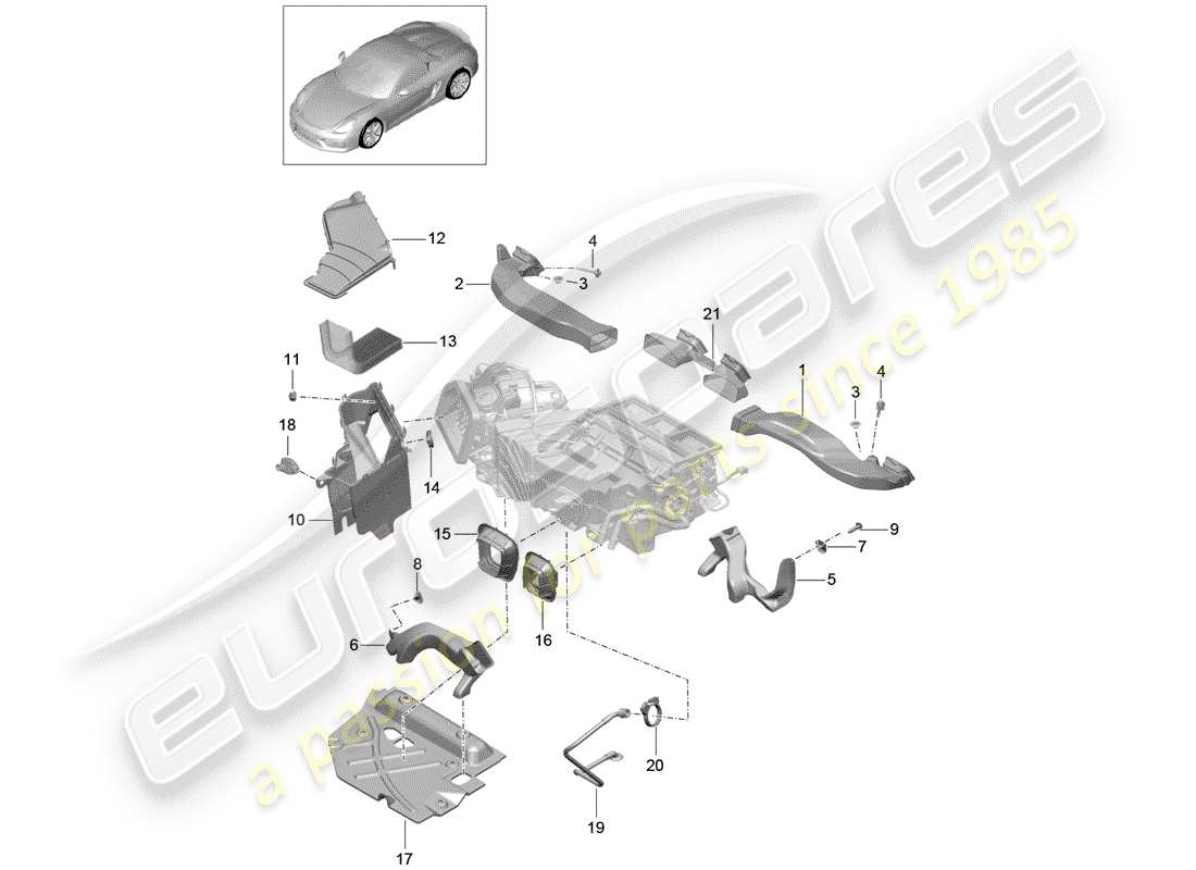 porsche 2016 (981 boxster spyder) conduit d'air schéma des pièces