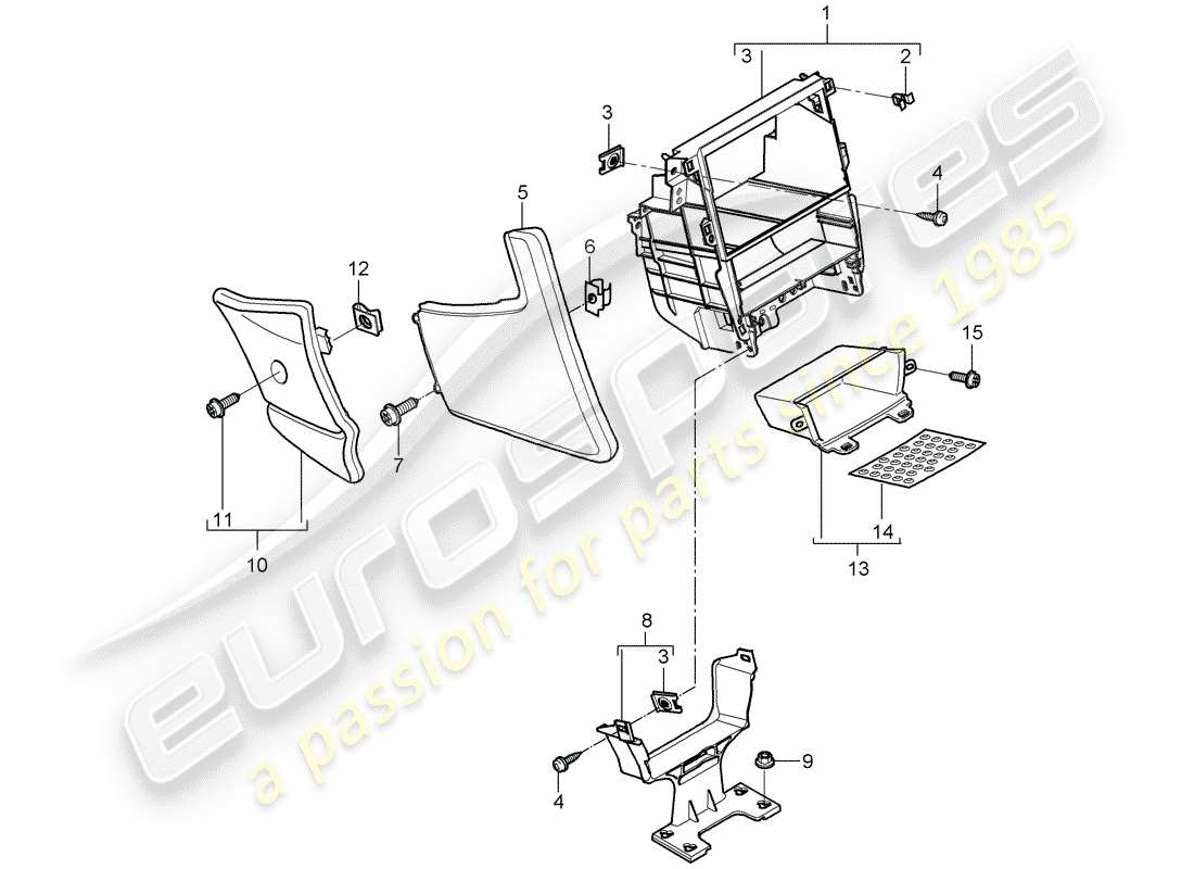 porsche 2010 (997-2) console centrale schéma des pièces