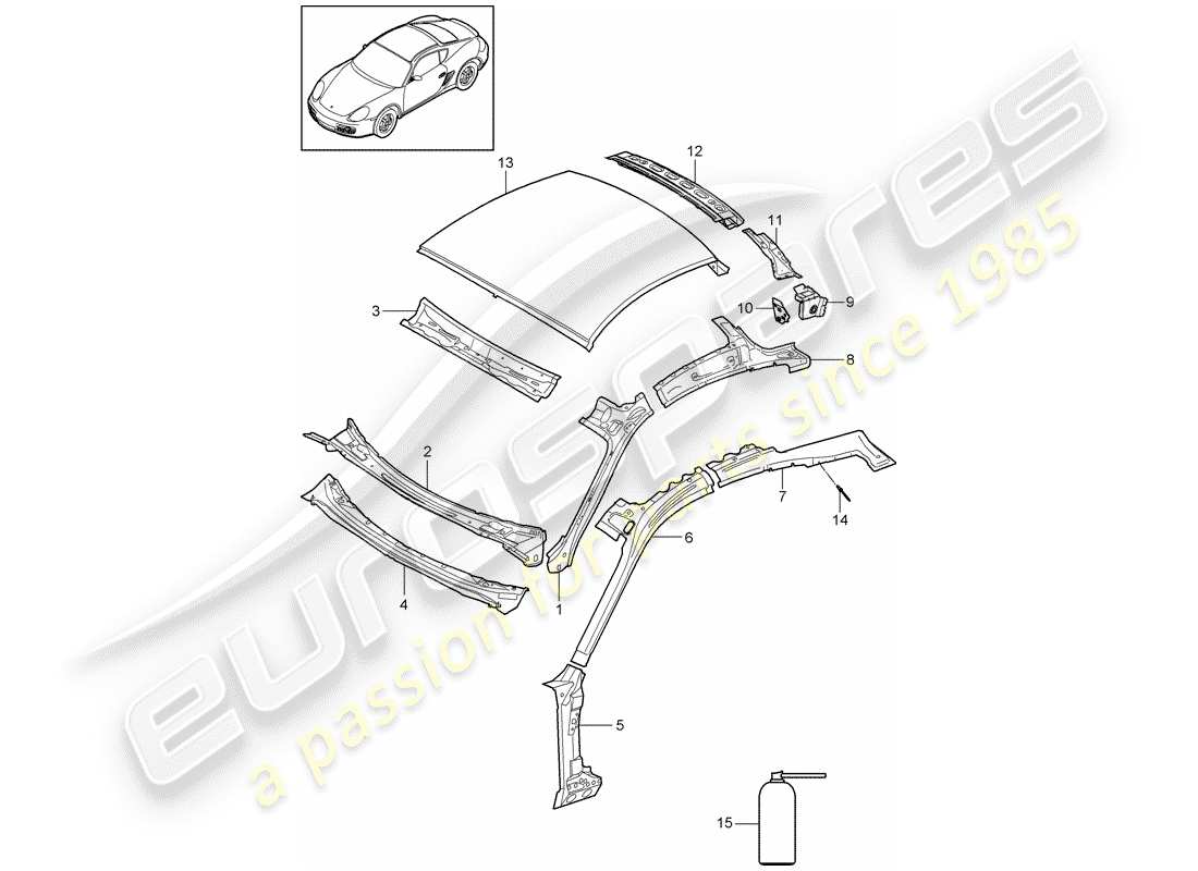 porsche 2011 (987 cayman) toit schéma des pièces