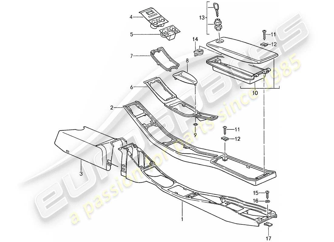 porsche 1987 (959) console centrale schéma des pièces