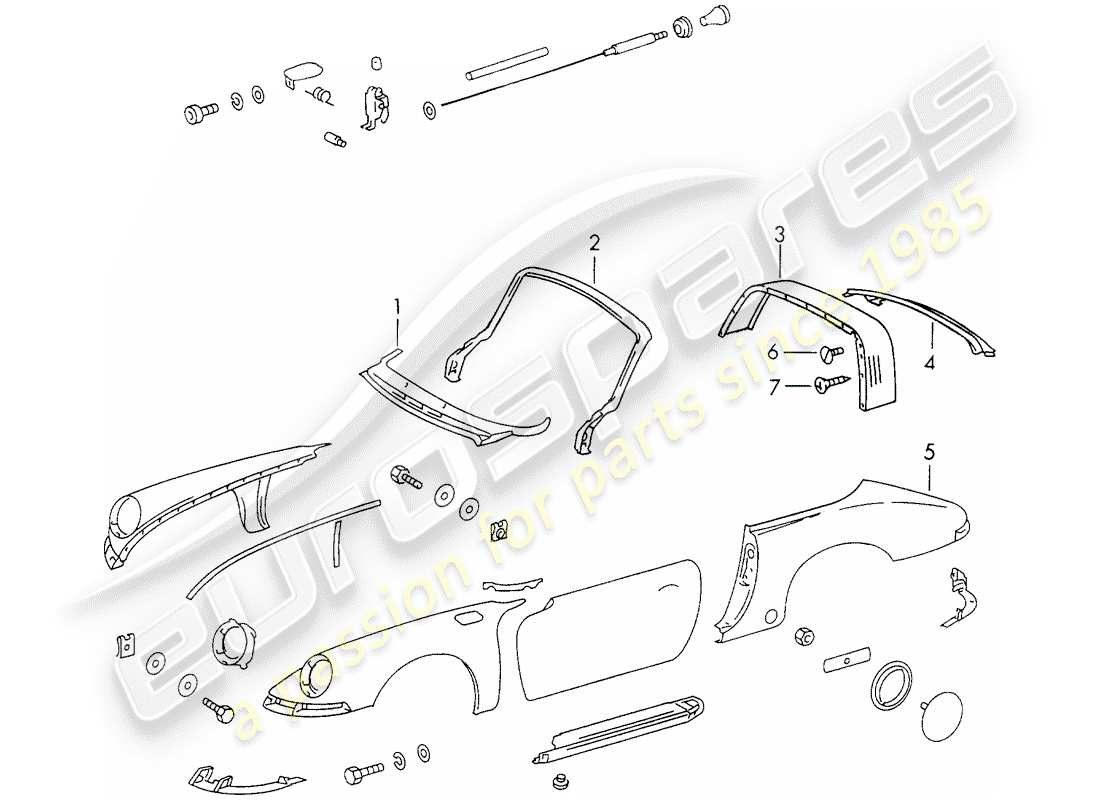 porsche 1972 (911) panneaux exterieurs schéma des pièces