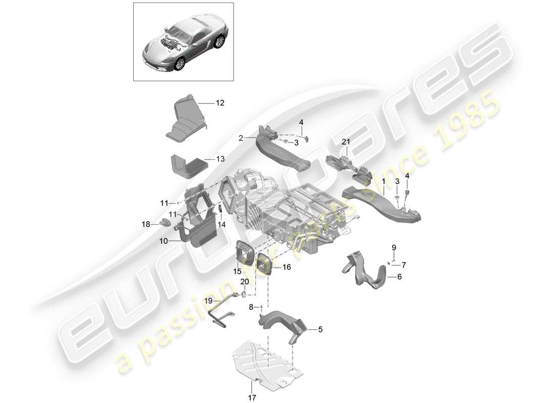 porsche 718 boxster (2019) diagramme des pièces du conduit d'air