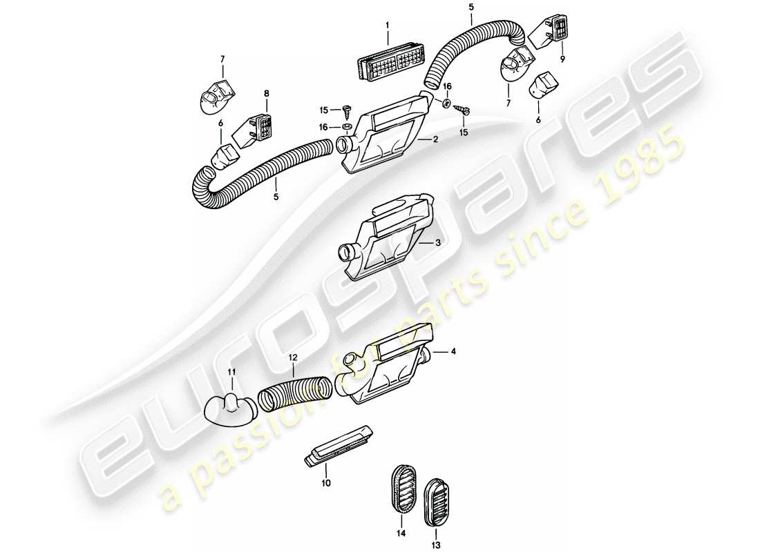 porsche 1983 (944) évent - garniture - tuyau d'air schéma des pièces