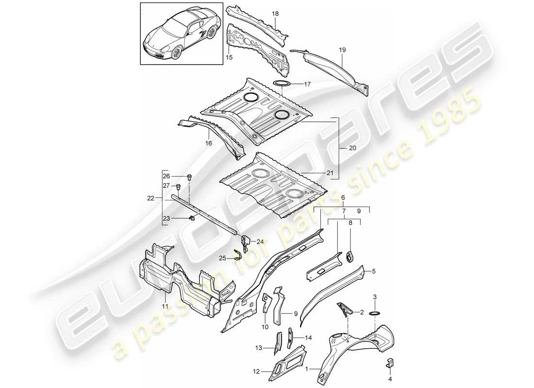 porsche 2009 (987 cayman) schéma des pièces arrière
