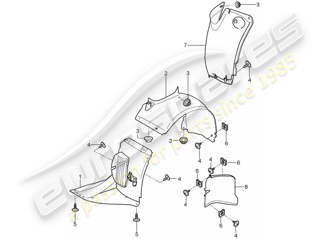 porsche 2007 (997-1 gt3) garnitures schéma des pièces