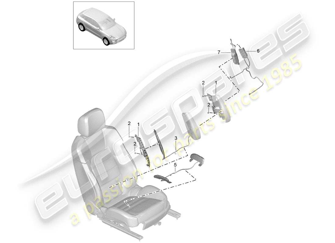 porsche 2016 (macan) réglage du support lombaire schéma des pièces