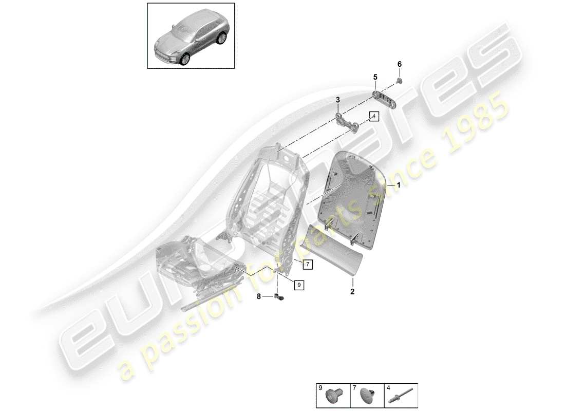 porsche 2019 (macan) coque de dossier schéma des pièces