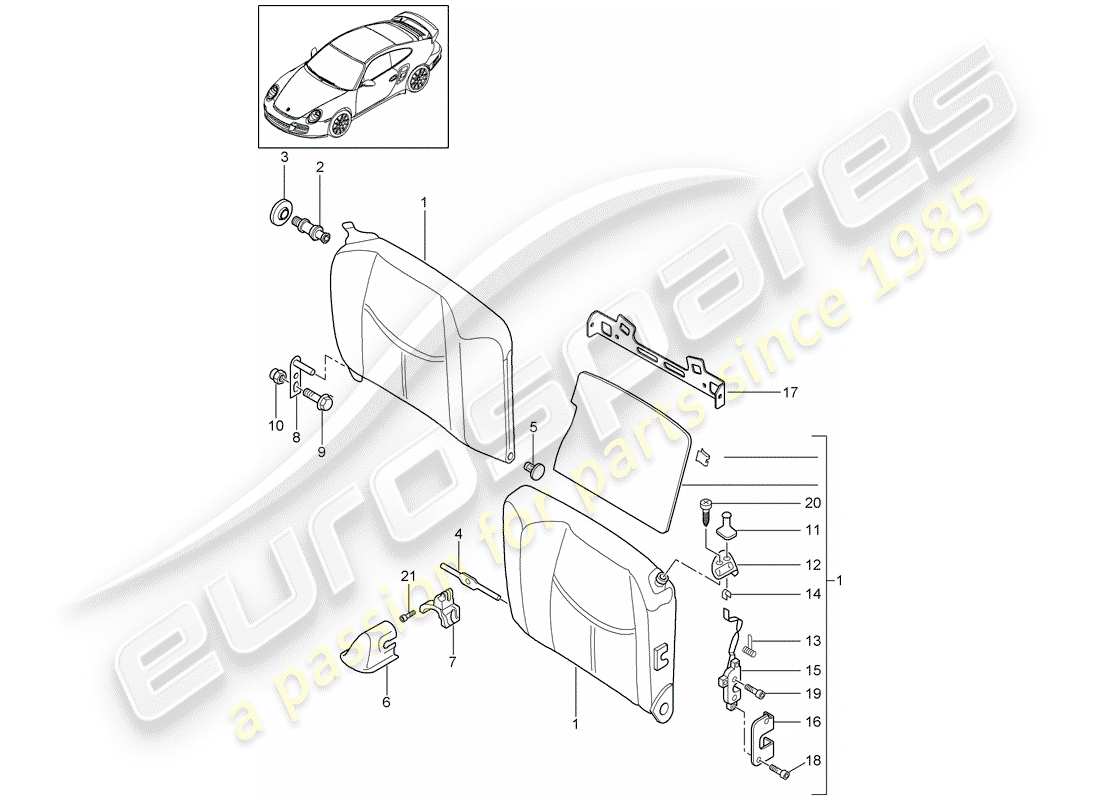 porsche 2009 997-2 turbo / gt2 dossier de siège d'urgence schéma des pièces