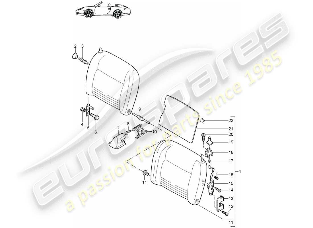 porsche 2002 (996) dossier de siège d'urgence schéma des pièces