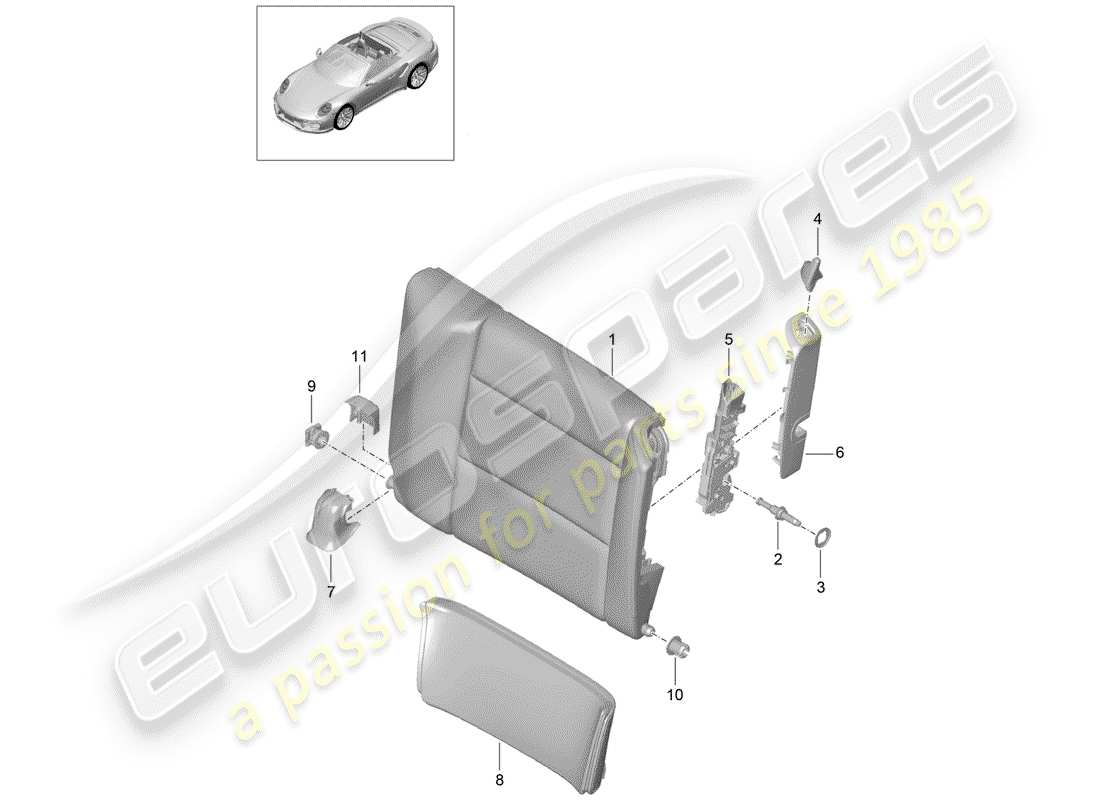 porsche 2017 (991-2 turbo) dossier de siège d'urgence schéma des pièces