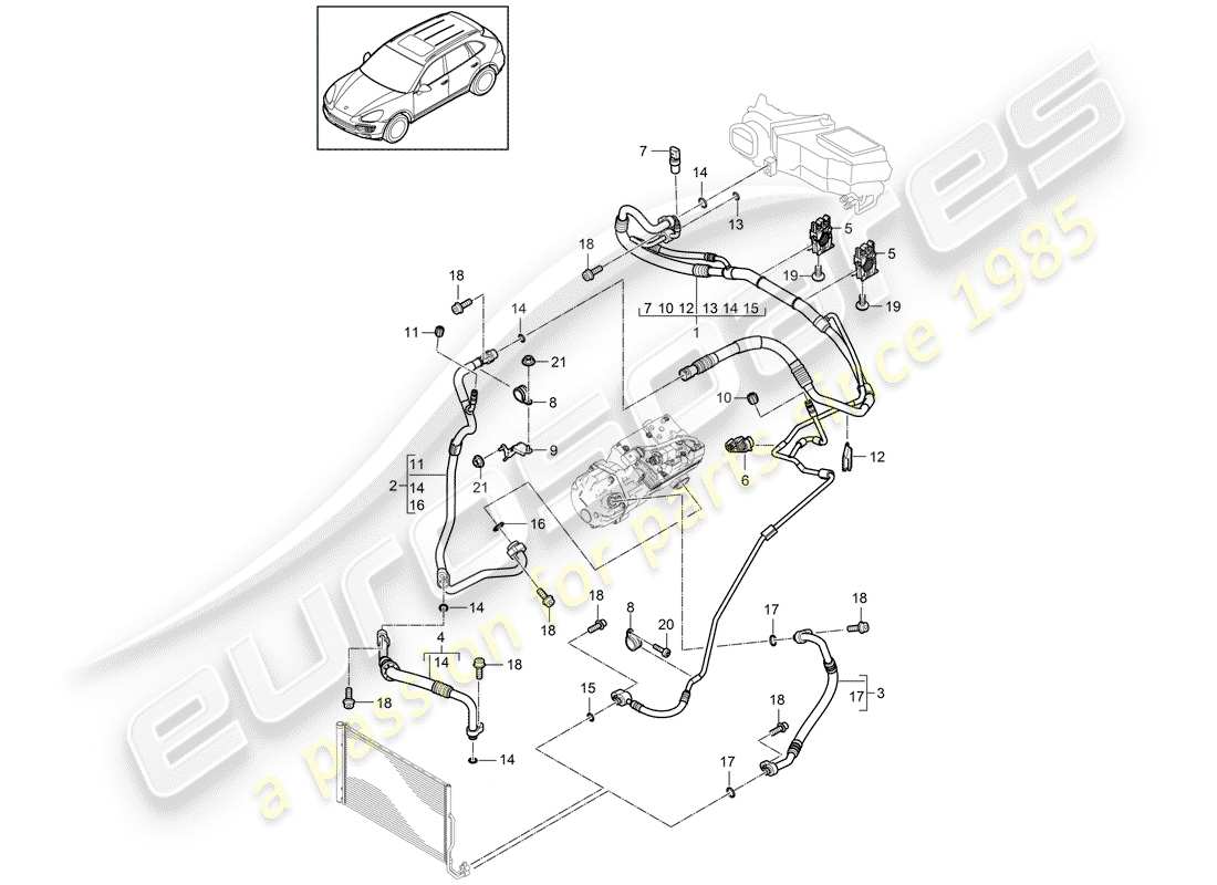 porsche 2012 (cayenne e2 92a) circuit frigorifique schéma des pièces