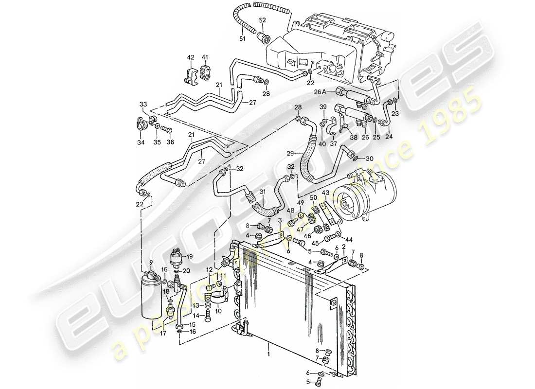 porsche 1991 (928) climatiseur - lignes - unités auxiliaires schéma des pièces