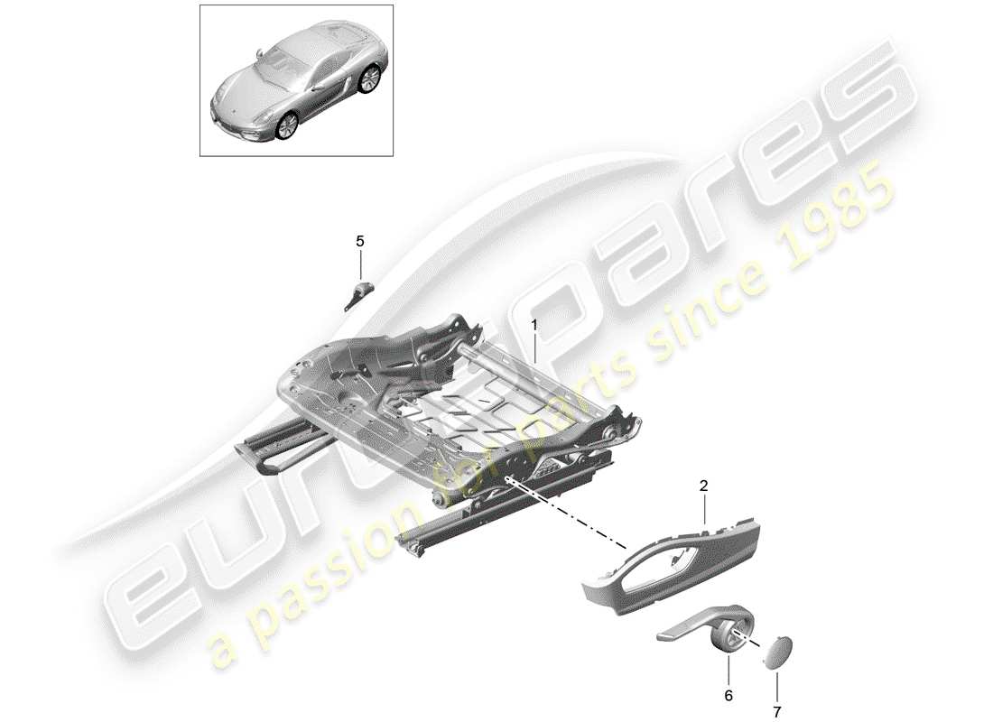 porsche 2016 (981 cayman) cadre de siège schéma des pièces