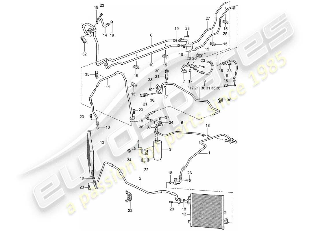 porsche 2007 (997-1 gt3) circuit réfrigérant schéma des pièces