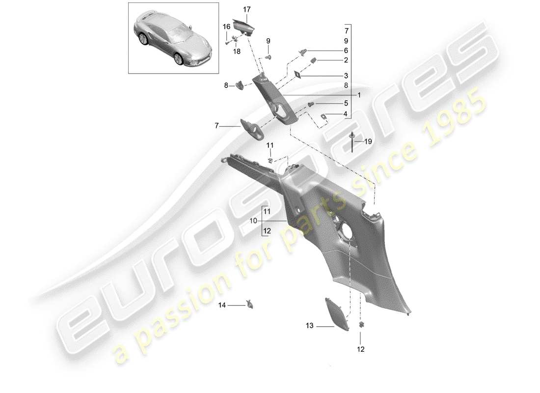 porsche 2014 (991-1 turbo) panneau de garniture de custode schéma des pièces