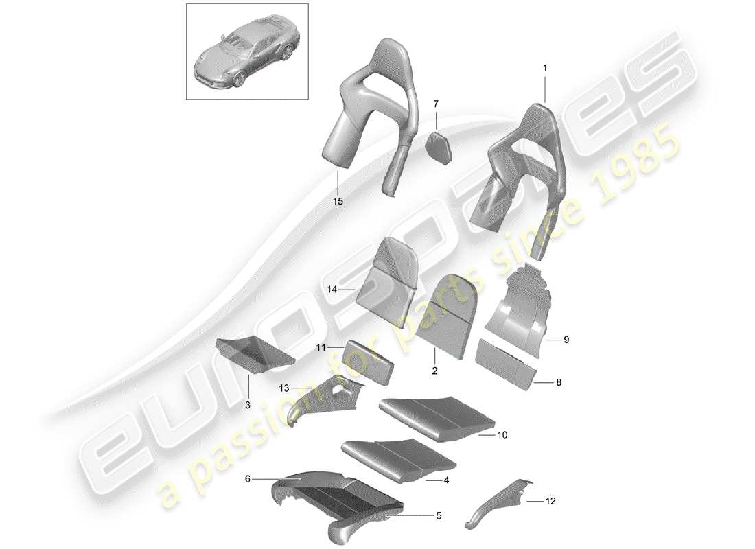 porsche 2014 (991-1 turbo) pièce en mousse diagramme des pièces