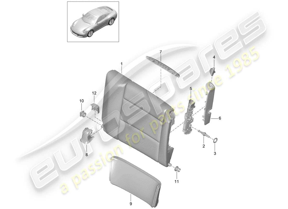 porsche 2019 (991-2) dossier de siège d'urgence schéma des pièces