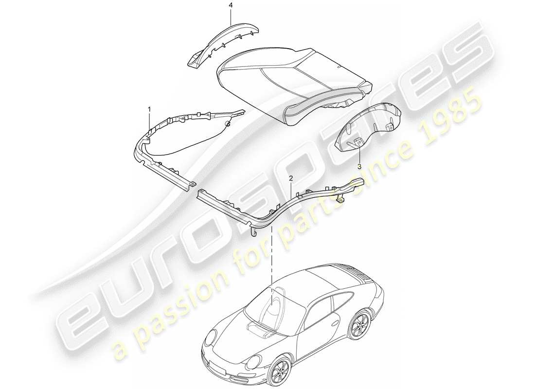 porsche 2011 (997-2 turbo / gt2 rs) schéma des pièces du porte-coussin