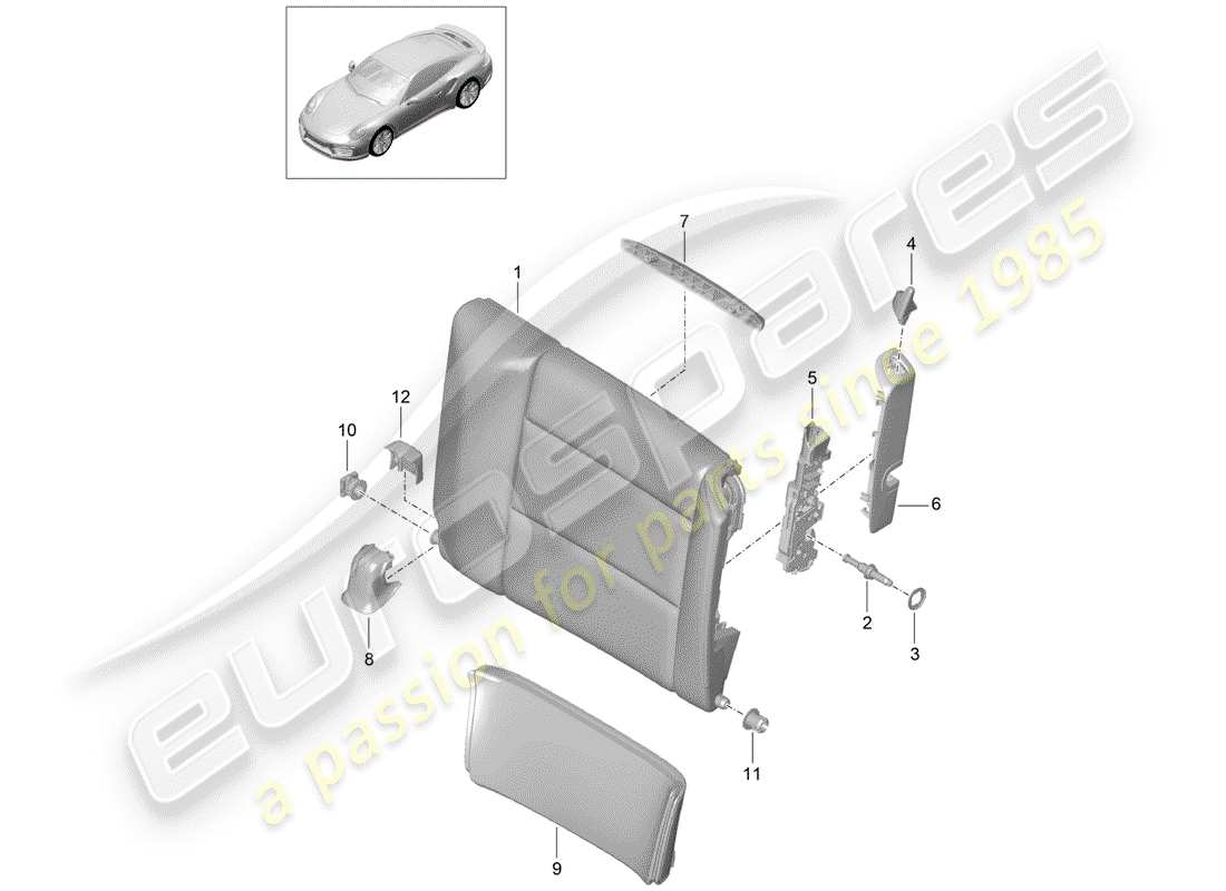 porsche 2020 (991-2 turbo) dossier de siège d'urgence schéma des pièces
