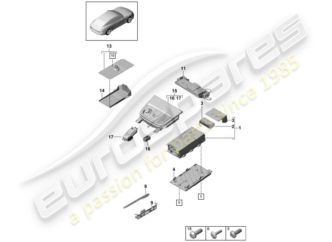 porsche 2017 (panamera 971-1) pour véhicules avec téléphone schéma des pièces