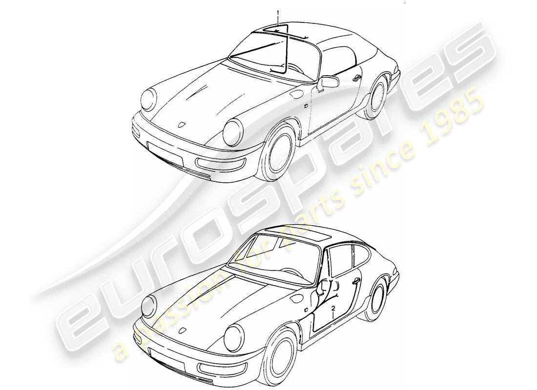porsche 1990 (964) faisceau de cablage - commande de capot - porte conducteur - porte passager schéma des pièces