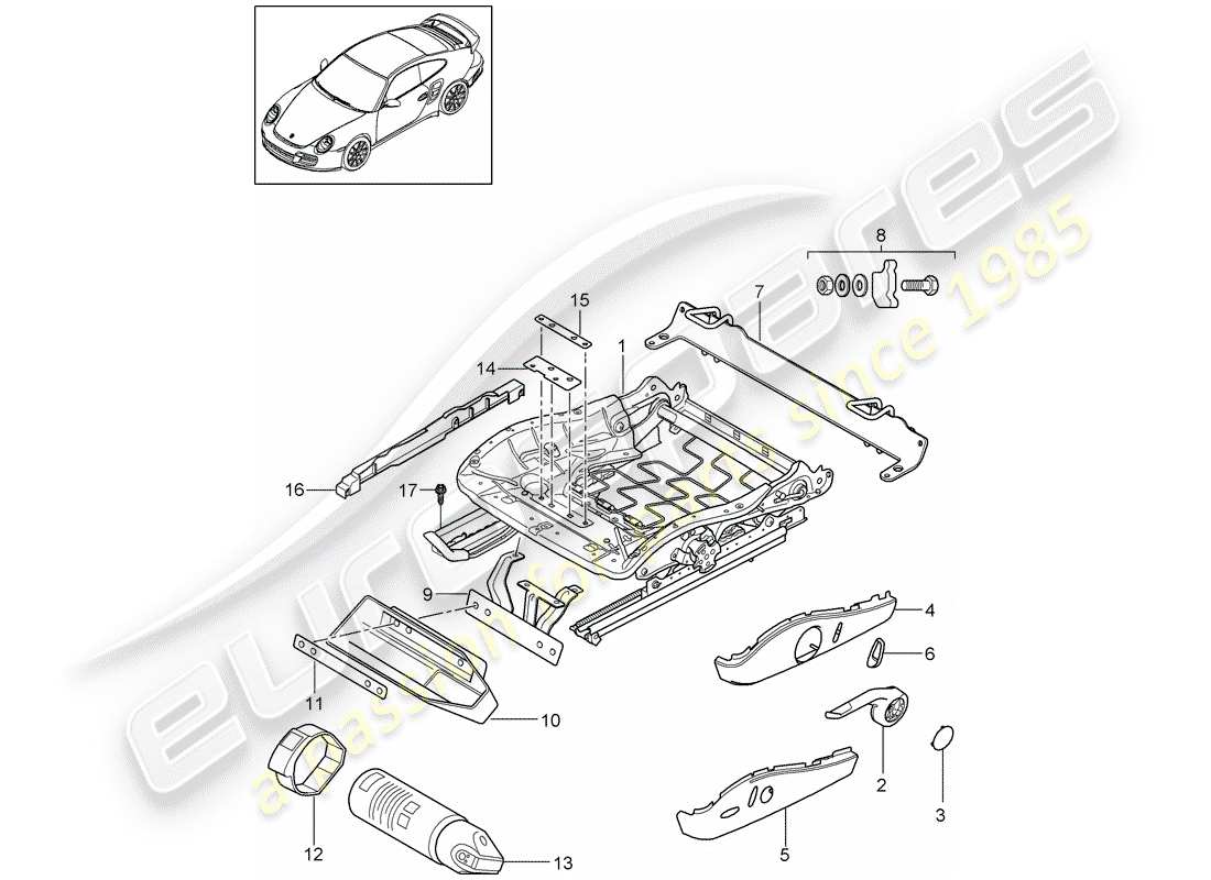 porsche 2011 (997-2 turbo / gt2 rs) cadre de siège schéma des pièces