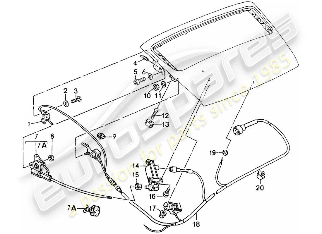 porsche 1990 (964) spoiler arrière - mécanisme d'entraînement schéma des pièces