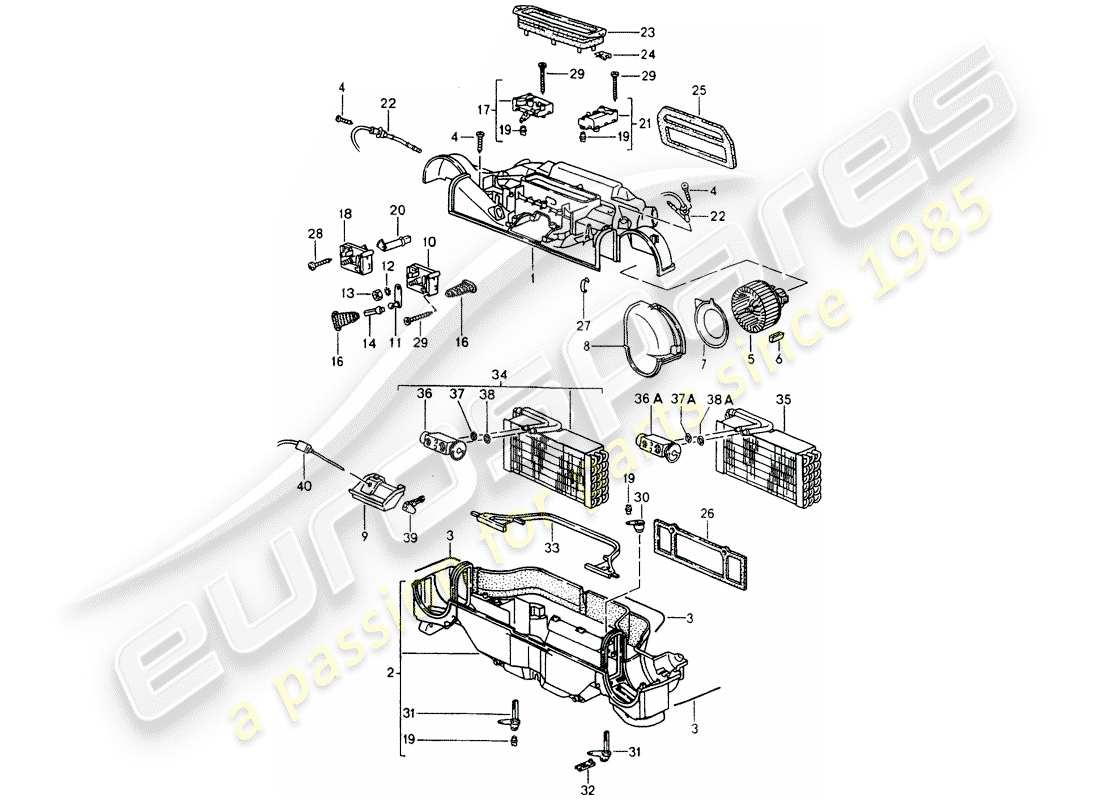porsche 1990 (964) chauffage - climatiseur - pièces individuelles schéma des pièces