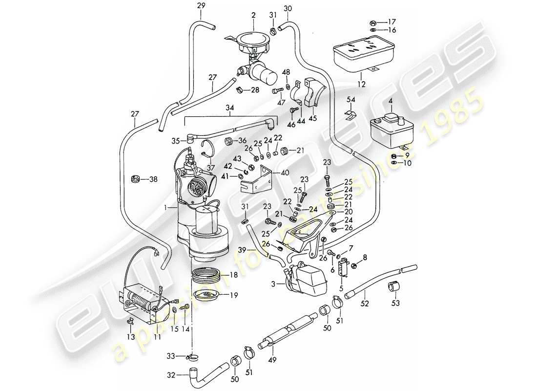 porsche 1967 (911/912) unité de chauffage et de ventilation - accessoires schéma des pièces