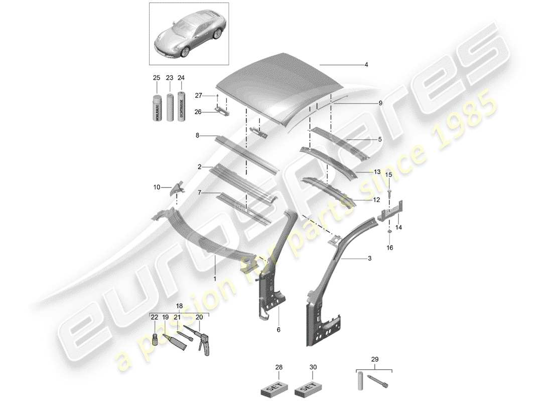 porsche 2019 (991-2) diagramme des pièces du capot