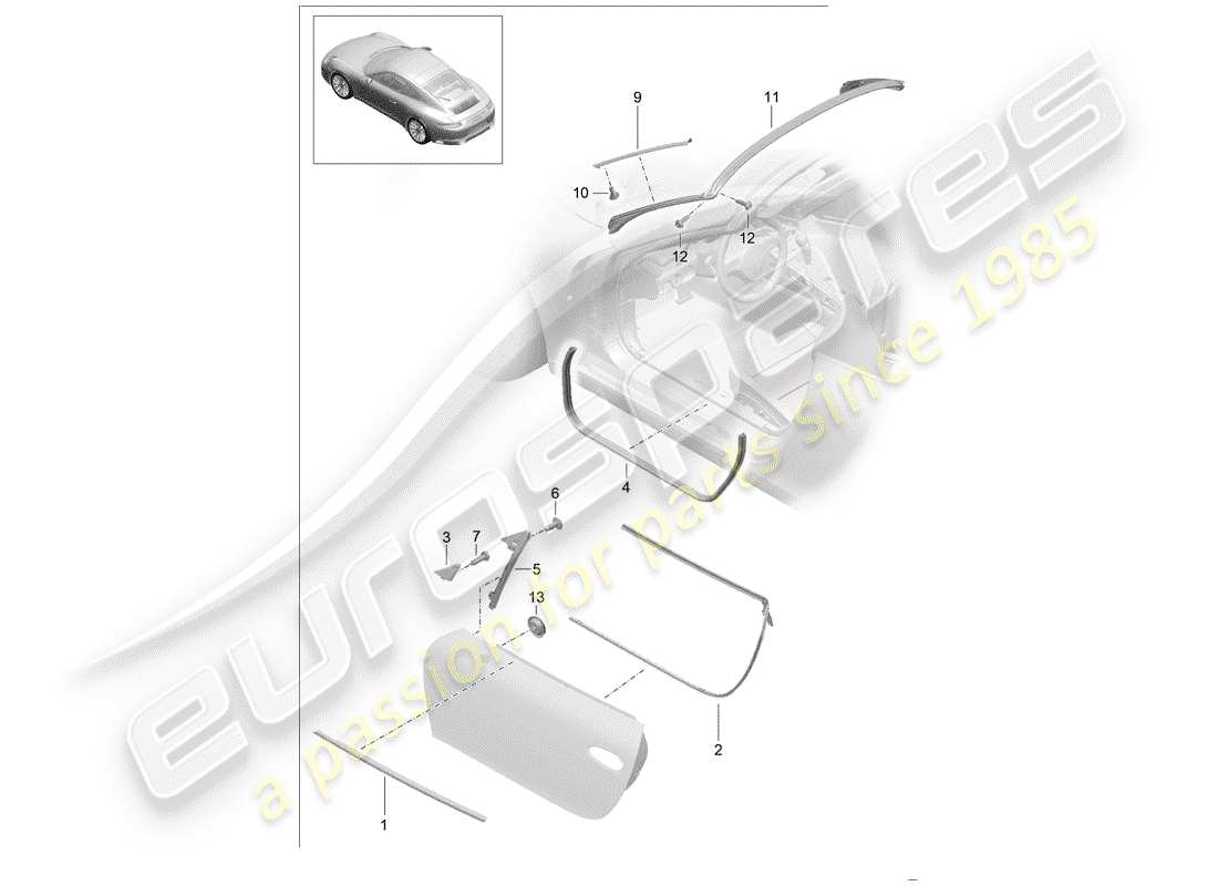 porsche 2019 (991-2) joint de porte schéma des pièces