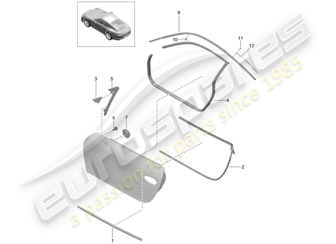porsche 2014 (991-1 r/gt3/rs) joint de porte schéma des pièces