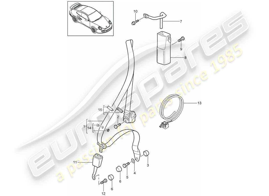 porsche 2009 997-2 turbo / gt2 ceinture de sécurité schéma des pièces