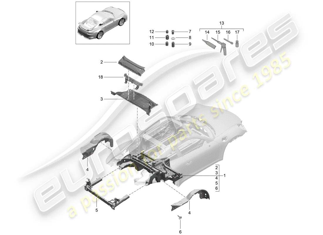 porsche 2014 (991-1 r/gt3/rs) extrémité arrière schéma des pièces