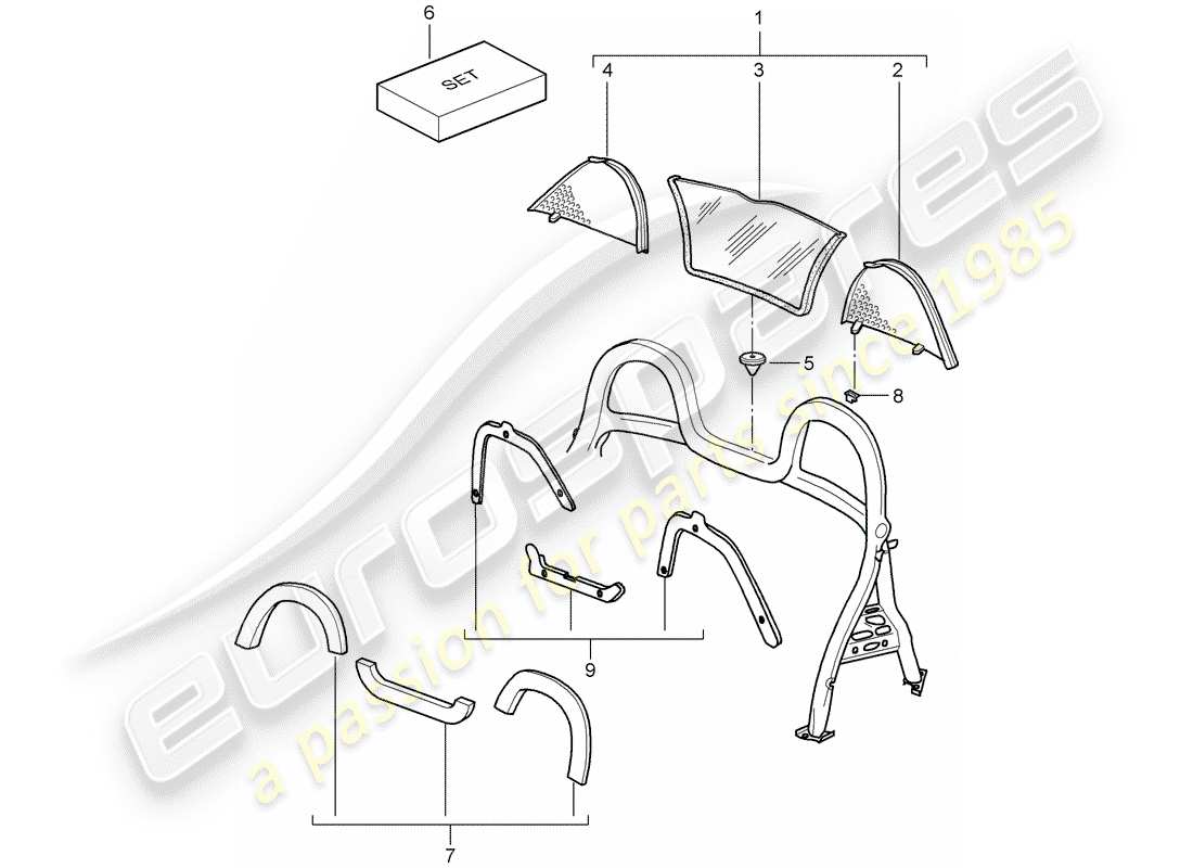 porsche 2007 (987 boxster) pare-brise schéma des pièces