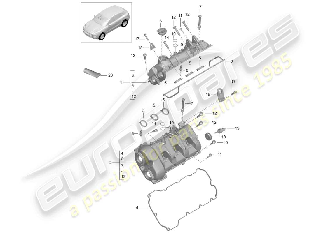 porsche 2014 (macan) couvercle de soupape schéma des pièces