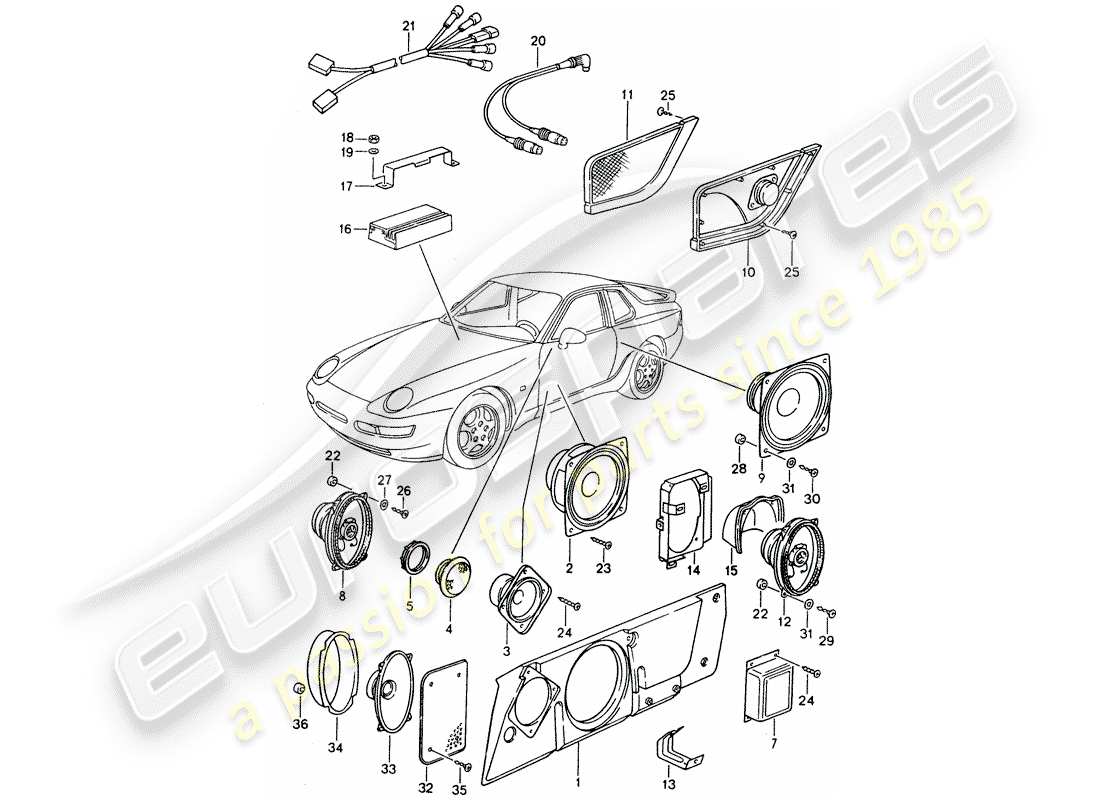 porsche 1994 (968) haut-parleur - système sonore - amplificateur - d >> - mj 1993 schéma des pièces